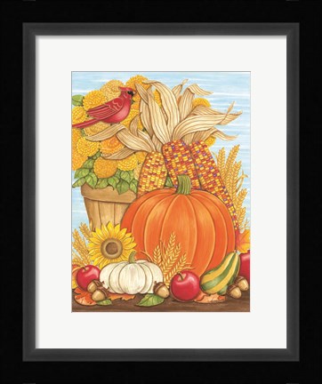 Framed Fall Pumpkin &amp; Cardinal Print