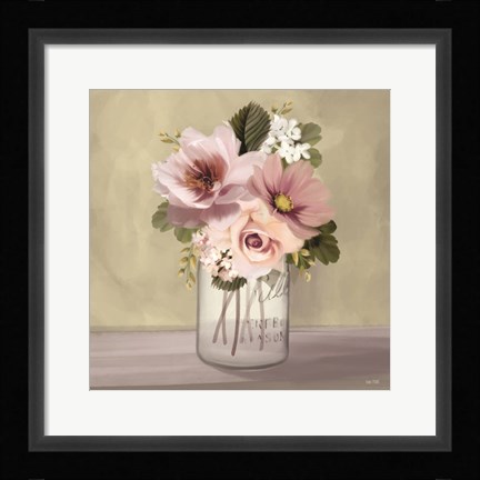Framed Pink Mason Jar Floral Print