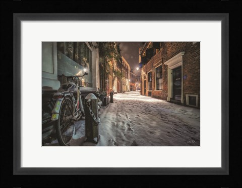 Framed Winter Nighttime Street 1 Print
