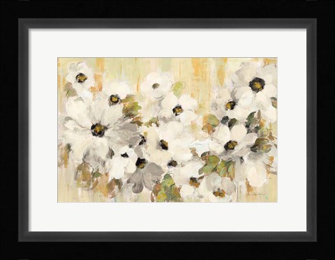 Framed White and Green Bloom Print