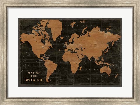 Framed World Map Industrial Print