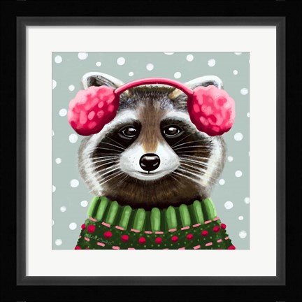 Framed Cute Raccoon Print