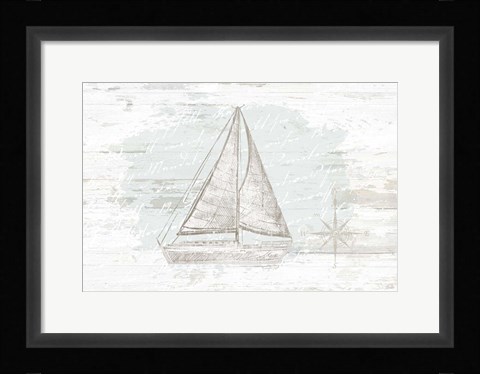 Framed Calming Coastal Sailboat Print