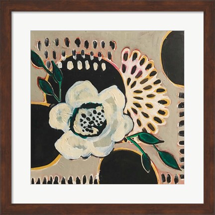 Framed Flower and Black Circles Print