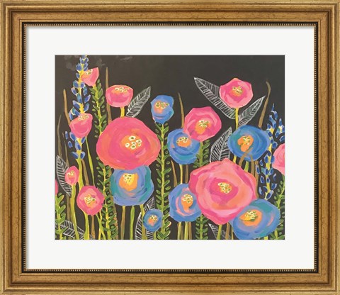 Framed Pink and Blue Flowers Print