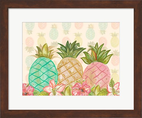 Framed Pineapple Trio with Flowers Print