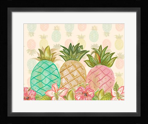 Framed Pineapple Trio with Flowers Print