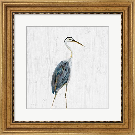 Framed Heron on Whitewash II Print