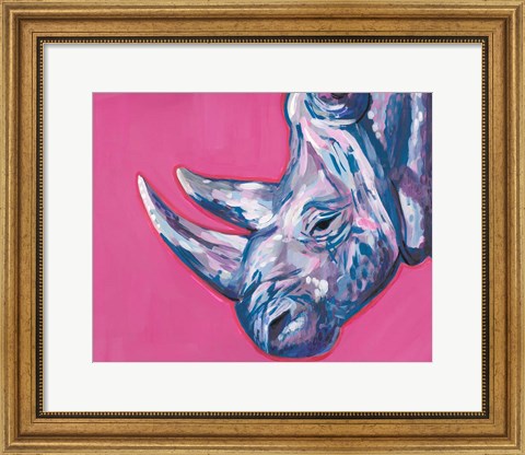 Framed Rhino On Vibrant Pink Print