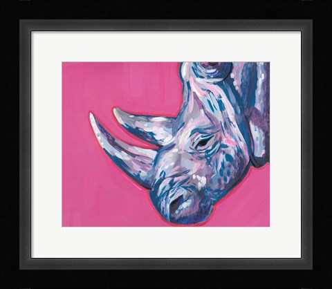 Framed Rhino On Vibrant Pink Print
