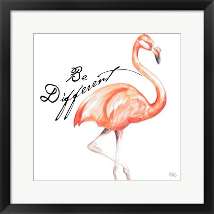 Framed Be Different Flamingo I Print