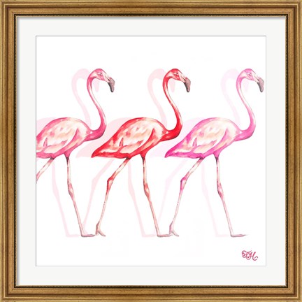 Framed Flamingo Trio I Print