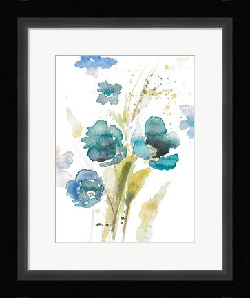 Framed Watercolor Modern Blue Poppies Print