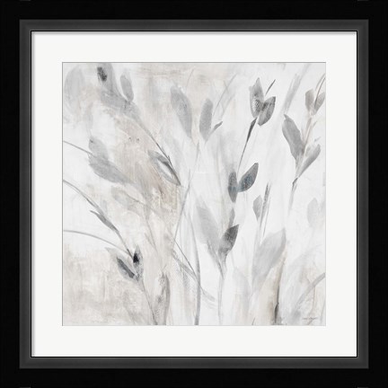 Framed Gray Misty Leaves Square I Print