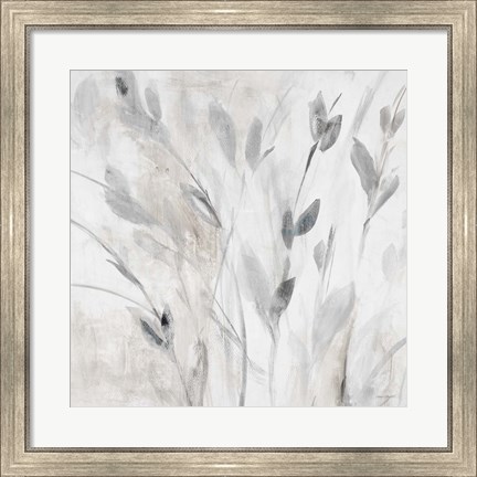 Framed Gray Misty Leaves Square I Print