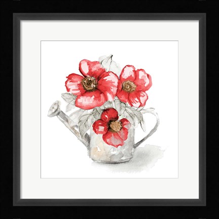 Framed Red Florals In Watering Can I Print