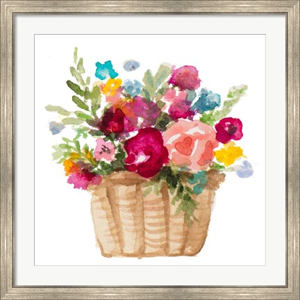 Framed Floral Basket And Balloons Print