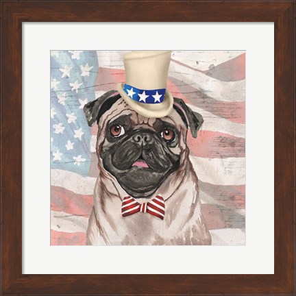 Framed Patriotic Pug Print
