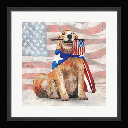 Framed Flag Waving Pup Print