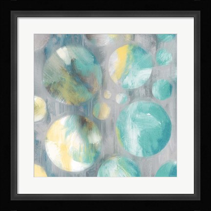 Framed Teal Bubbly Abstract Print