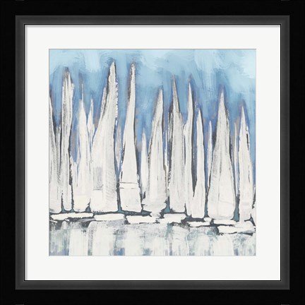 Framed White Sailboat Crowd I Print