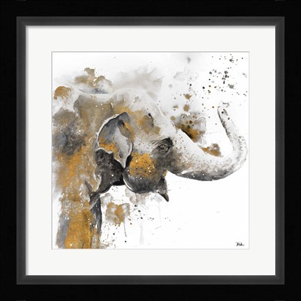 Framed Water Elephant with Gold Print