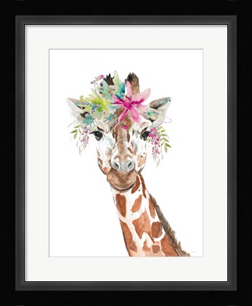 Framed Giraffe With FLoral Crown Print