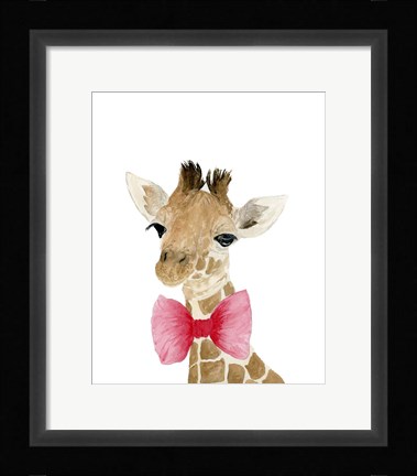 Framed Giraffe With Bow Print