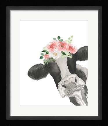Framed Hello Cow With Flower Crown Print