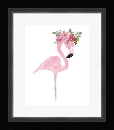 Framed Pink Floral Crown Flamingo Print