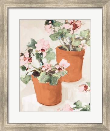 Framed Potted Pink Geraniums Print