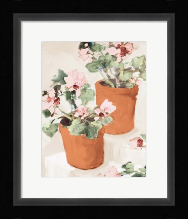 Framed Potted Pink Geraniums Print