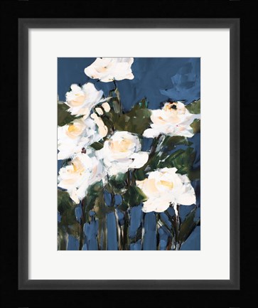 Framed White Roses On Blue Print