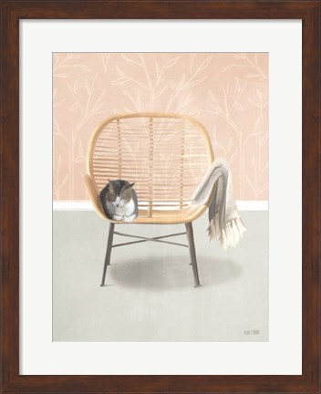Framed Nap Time Gray and White Cat Print