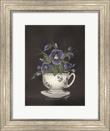 Framed Tea Cup Violets Print