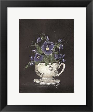 Framed Tea Cup Violets Print