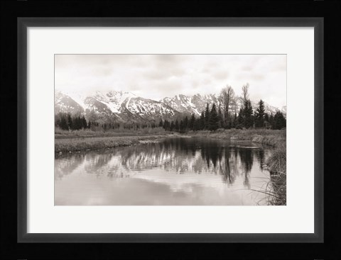 Framed Tetons at Schwabachers Landing Print