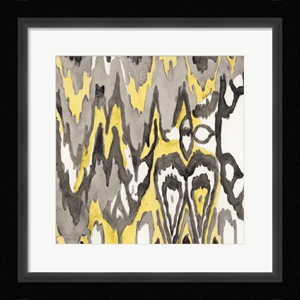 Framed Yellow-Gray Ikat 1 Print