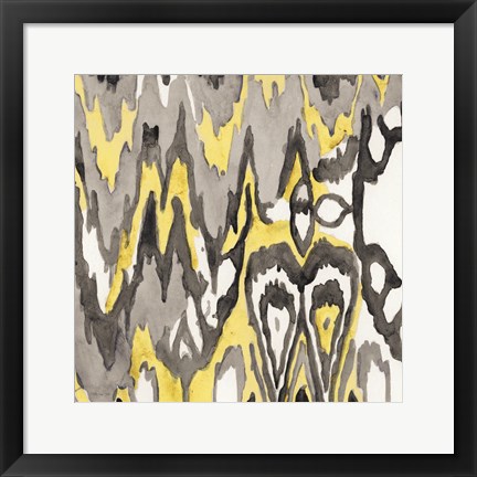 Framed Yellow-Gray Ikat 1 Print