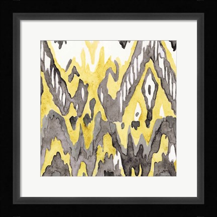 Framed Yellow-Gray Ikat 2 Print