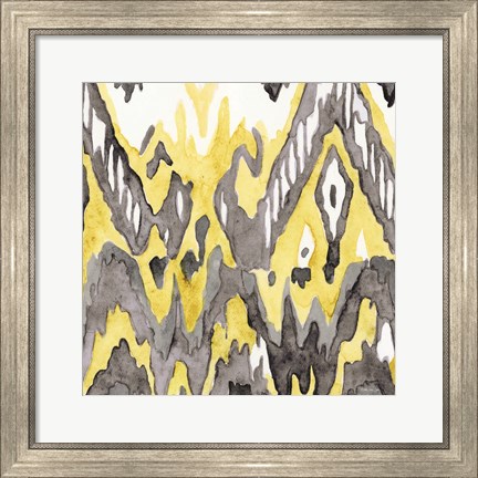 Framed Yellow-Gray Ikat 2 Print