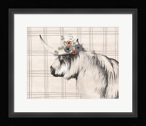 Framed Highland Cow in Gray Print