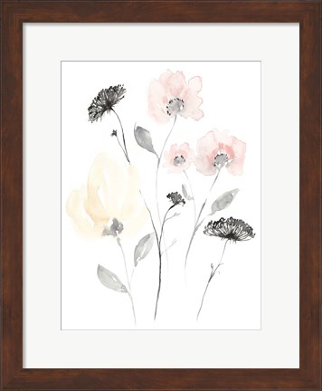 Framed Blush &amp; Black Wildflowers II Print