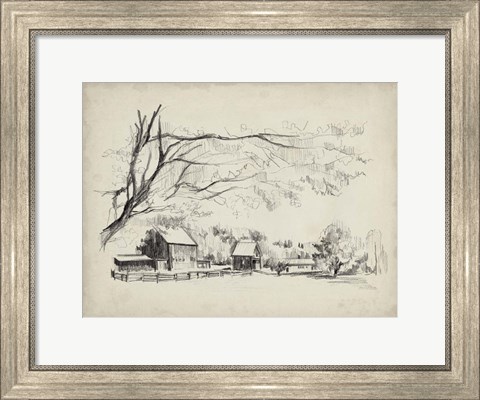 Framed Sketched Barn View I Print