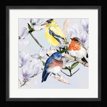 Framed Four Little Birds II Print