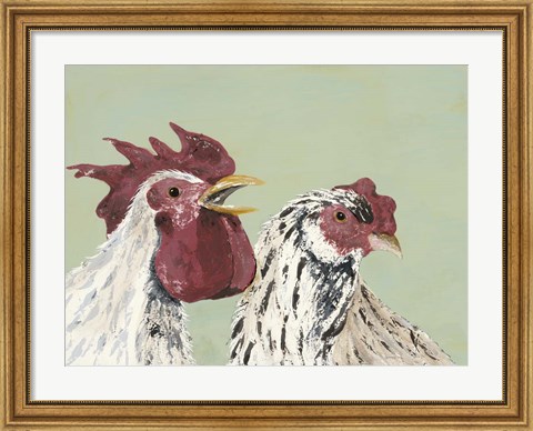 Framed Four Roosters White Chickens Print