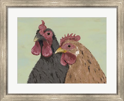 Framed Four Roosters Brown Chickens Print