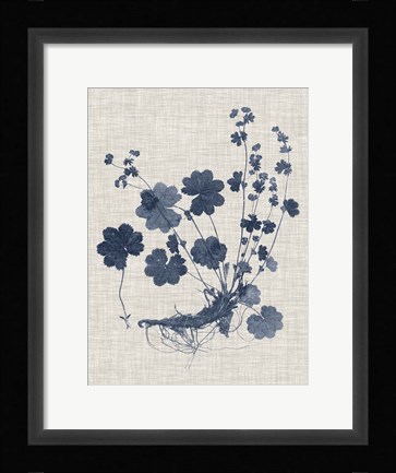 Framed Navy &amp; Linen Leaves I Print