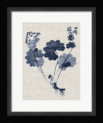Framed Navy &amp; Linen Leaves IV Print