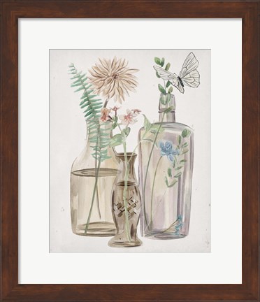 Framed Butterflies &amp; Flowers II Print